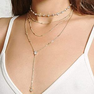 Zehope Layered Lariat Necklaces Silver Rhinestone Drop Necklace